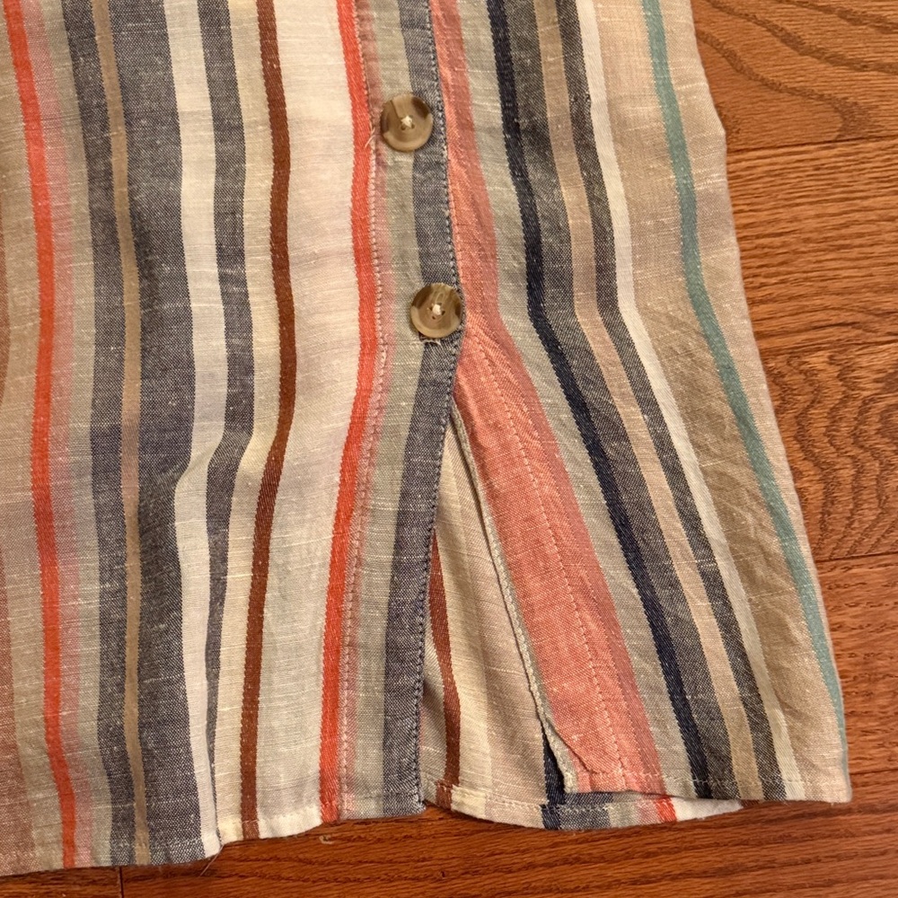 Express XS Linen Blend Striped Midi Dress in Blue, Coral, Cream and Tan - Picture 7 of 10